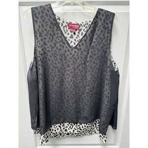 Downing Studio‎ Sleeveless Blouse Women’s Plus Size 1X V-Neck, Black & White